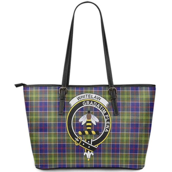 Scottish Whitelaw Clan Crest Tartan Leather Tote Tartan Plaid