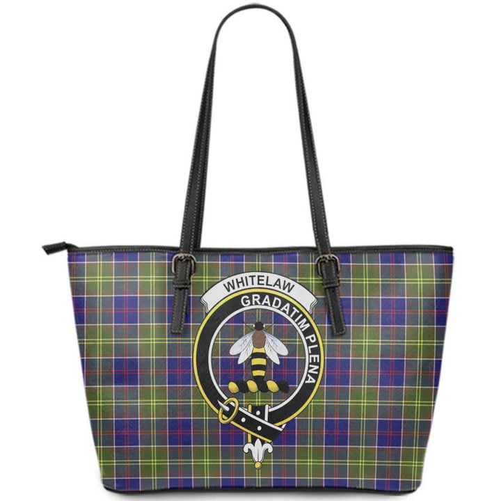 Scottish Whitelaw Clan Crest Tartan Leather Tote Tartan Plaid