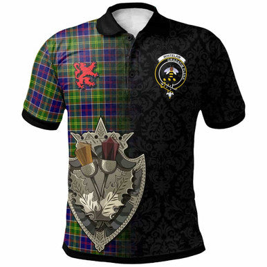 Scottish Whitelaw Clan Crest Tartan Polo Shirt - Half Thistle Flowers Celtic Design Front Side Tartan Plaid