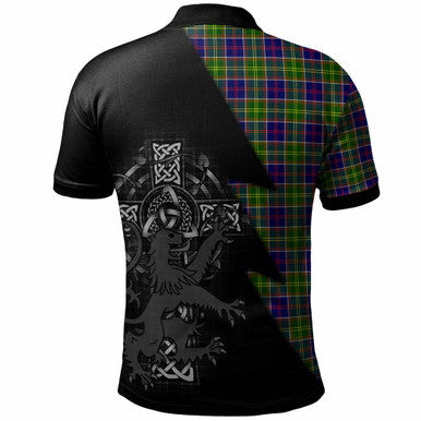 Scottish Whitelaw Clan Crest Tartan Polo Shirt - Lion Rampant Celtic Cross Flash Style Back Side Tartan Plaid
