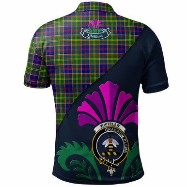 Scottish Whitelaw Clan Crest Tartan Polo Shirt - Scotland Thistle Style Back Side Tartan Plaid