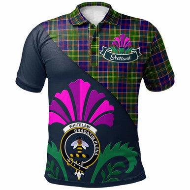 Scottish Whitelaw Clan Crest Tartan Polo Shirt - Scotland Thistle Style Front Side Tartan Plaid