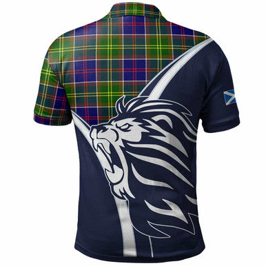 Scottish Whitelaw Clan Crest Tartan Polo Shirt - Scottish Flag With Lion Back Side Tartan Plaid