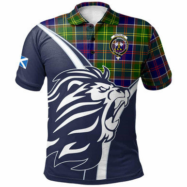 Scottish Whitelaw Clan Crest Tartan Polo Shirt - Scottish Flag With Lion Front Side Tartan Plaid