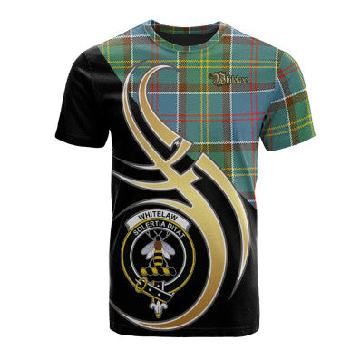 Scottish Whitelaw Clan Crest Tartan T-Shirt Believe in Me Front Side Tartan Plaid