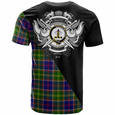 Scottish Whitelaw Clan Crest Tartan T-Shirt - Military Logo Back Side Tartan Plaid