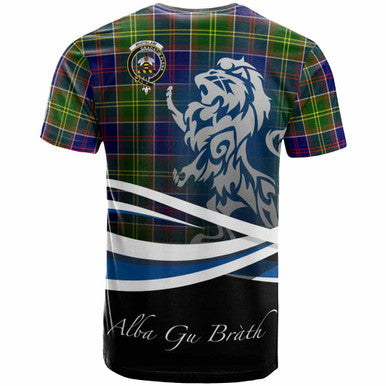 Scottish Whitelaw Clan Crest Tartan T-Shirt - Scotland Lion Back Side Tartan Plaid