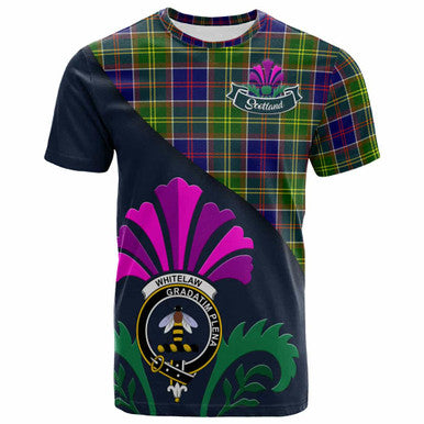 Scottish Whitelaw Clan Crest Tartan T-Shirt - Scotland Thistle Style Front Side Tartan Plaid
