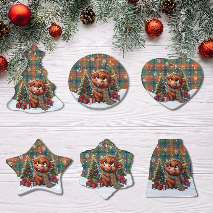 Scottish Wilson Ancient Clan Tartan Ceramic Ornament Cute Highland Cow Christmas All Style Tartan Plaid