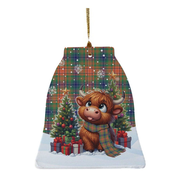 Scottish Wilson Ancient Clan Tartan Ceramic Ornament Cute Highland Cow Christmas Bell Style Tartan Plaid