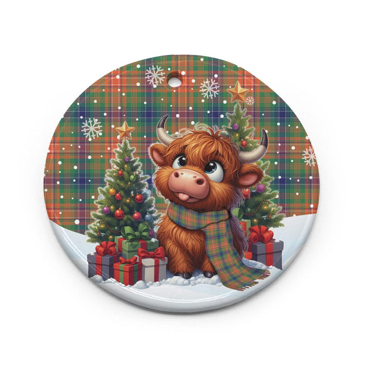 Scottish Wilson Ancient Clan Tartan Ceramic Ornament Cute Highland Cow Christmas Circle Style Tartan Plaid