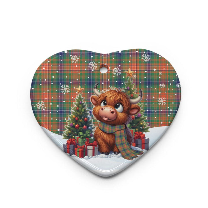 Scottish Wilson Ancient Clan Tartan Ceramic Ornament Cute Highland Cow Christmas Heart Style Tartan Plaid