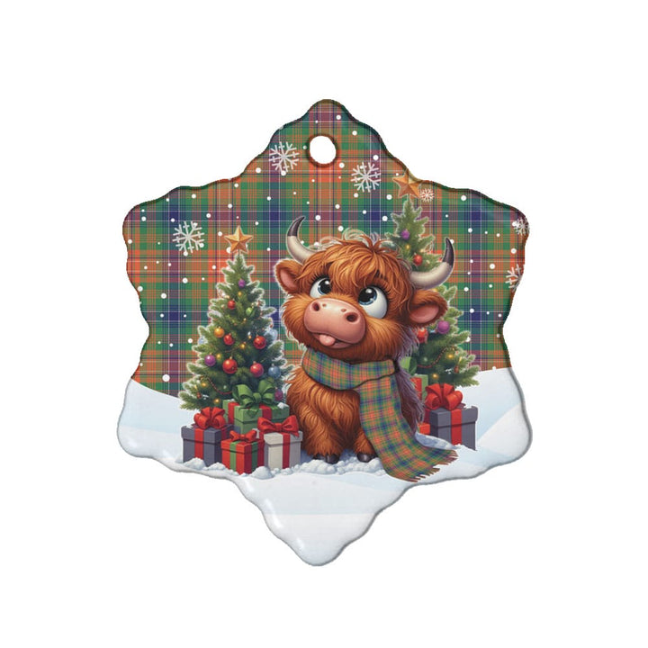 Scottish Wilson Ancient Clan Tartan Ceramic Ornament Cute Highland Cow Christmas Snow Flake Style Tartan Plaid