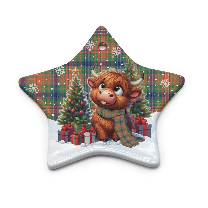 Scottish Wilson Ancient Clan Tartan Ceramic Ornament Cute Highland Cow Christmas Star Style Tartan Plaid