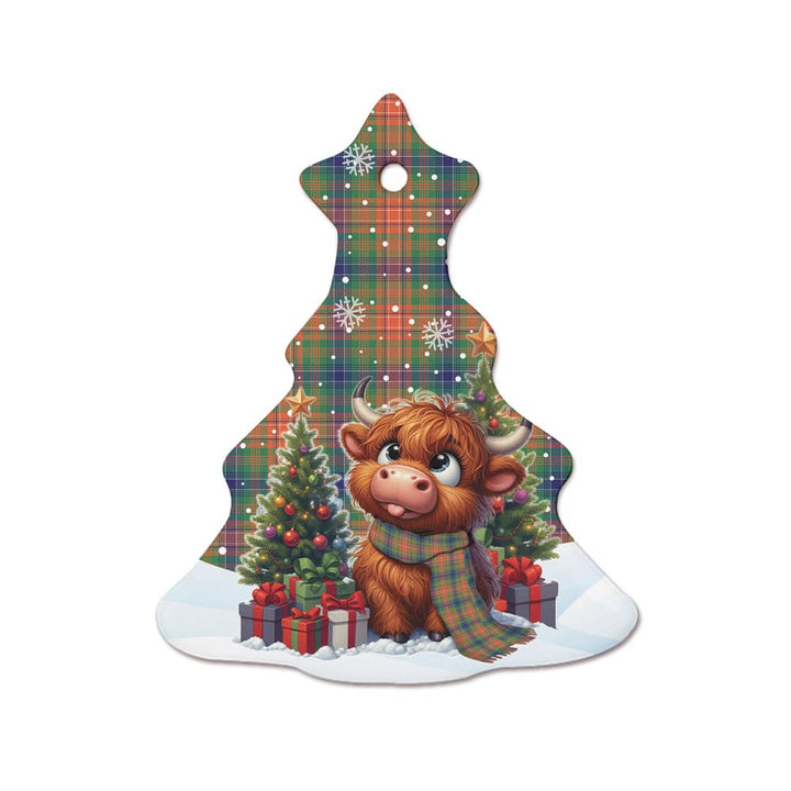 Scottish Wilson Ancient Clan Tartan Ceramic Ornament Cute Highland Cow Christmas Tree Style Tartan Plaid