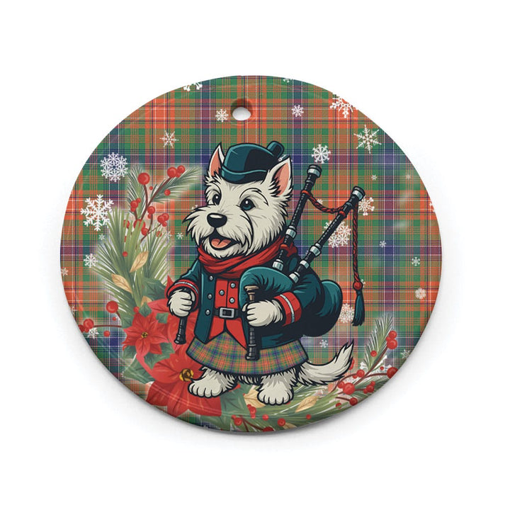 Scottish Wilson Ancient Clan Tartan Ceramic Ornament Cute Scottish Terrier Dog Circle Style Tartan Plaid