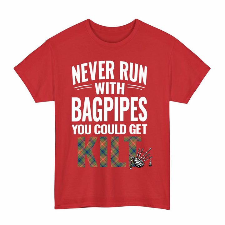 Scottish Wilson Ancient Clan Tartan Never Run With Bagpipes T-Shirt Tartan Plaid Red Color