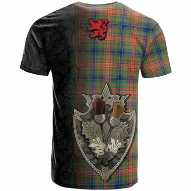 Scottish Wilson Ancient Clan Tartan T-Shirt - Half Thistle Flowers Celtic Design Back Side Tartan Plaid