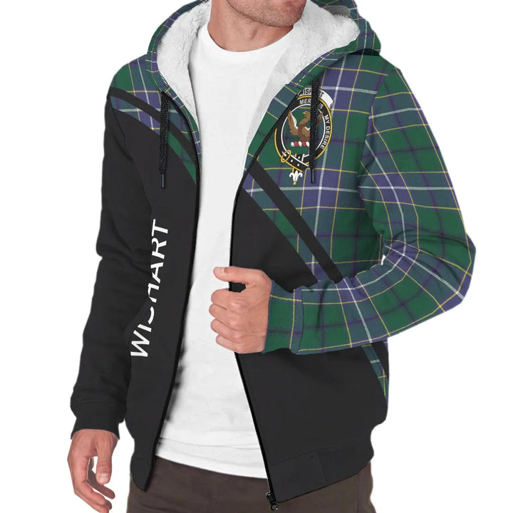 Scottish Wishart Clan Crest Tartan Curve Sherpa Hoodie