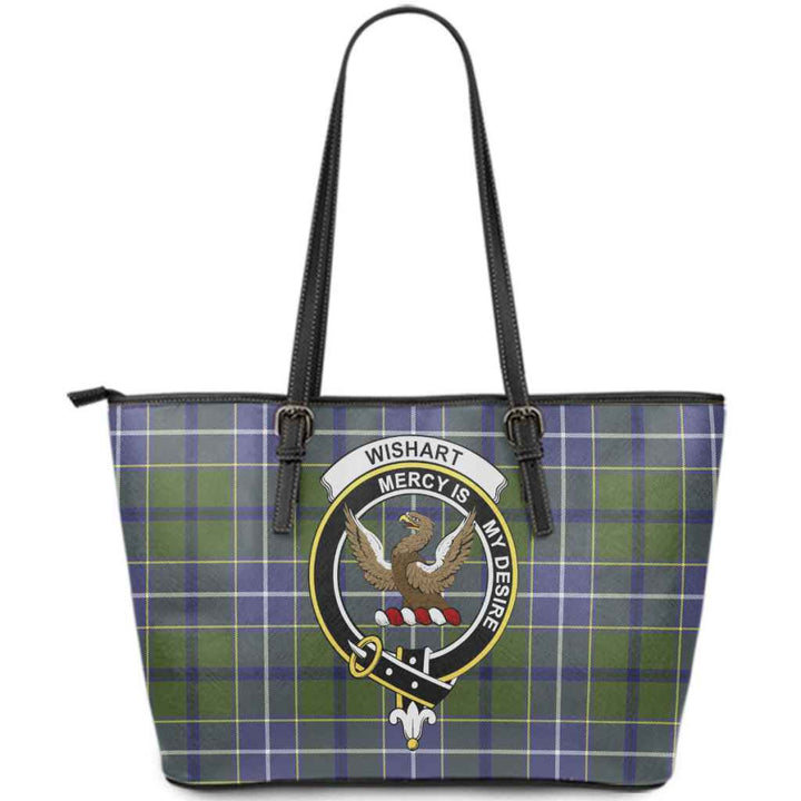 Scottish Wishart Clan Crest Tartan Leather Tote Tartan Plaid