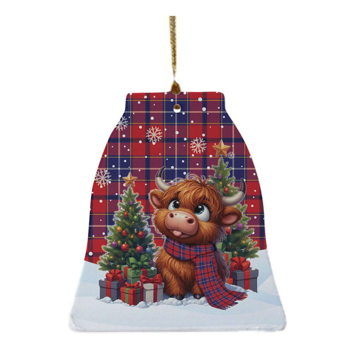 Scottish Wishart Dress Clan Tartan Ceramic Ornament Cute Highland Cow Christmas Bell Style Tartan Plaid