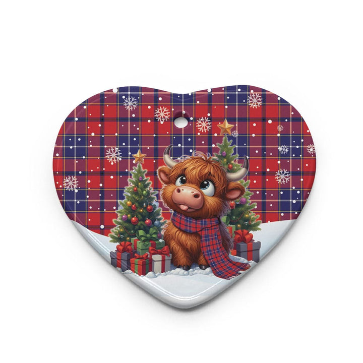 Scottish Wishart Dress Clan Tartan Ceramic Ornament Cute Highland Cow Christmas Heart Style Tartan Plaid