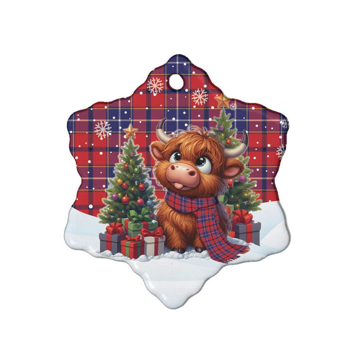 Scottish Wishart Dress Clan Tartan Ceramic Ornament Cute Highland Cow Christmas Snow Flake Style Tartan Plaid