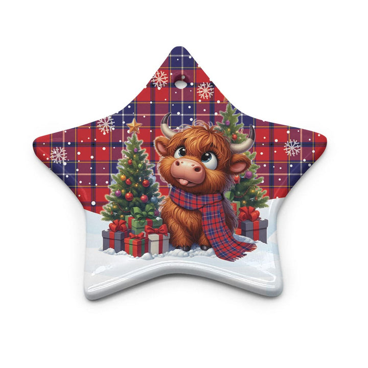Scottish Wishart Dress Clan Tartan Ceramic Ornament Cute Highland Cow Christmas Star Style Tartan Plaid