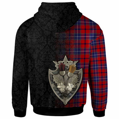 Scottish Wishart Dress Clan Tartan Hoodie - Half Thistle Flowers Celtic Design Back Side Tartan Plaid