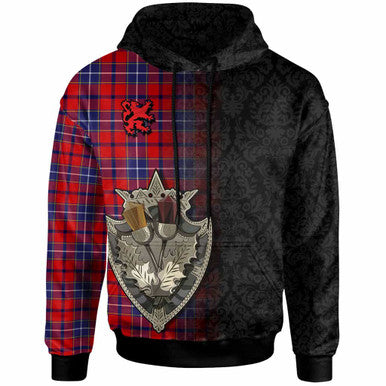 Scottish Wishart Dress Clan Tartan Hoodie - Half Thistle Flowers Celtic Design Front Side Tartan Plaid