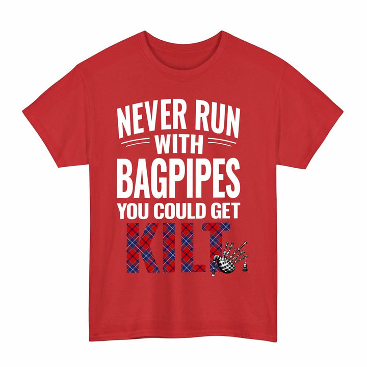 Scottish Wishart Dress Clan Tartan Never Run With Bagpipes T-Shirt Tartan Plaid Red Color