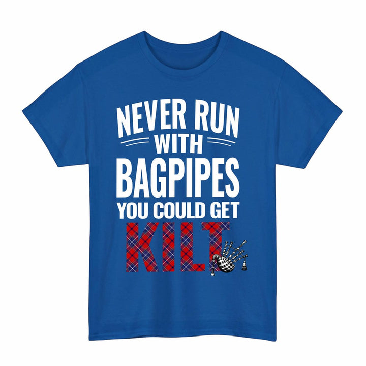 Scottish Wishart Dress Clan Tartan Never Run With Bagpipes T-Shirt Tartan Plaid Royal Color