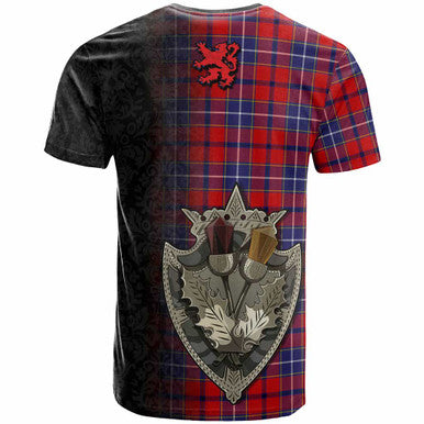 Scottish Wishart Dress Clan Tartan T-Shirt - Half Thistle Flowers Celtic Design Back Side Tartan Plaid