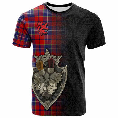 Scottish Wishart Dress Clan Tartan T-Shirt - Half Thistle Flowers Celtic Design Front Side Tartan Plaid