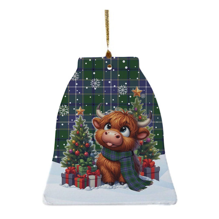 Scottish Wishart Hunting Modern Clan Tartan Ceramic Ornament Cute Highland Cow Christmas Bell Style Tartan Plaid