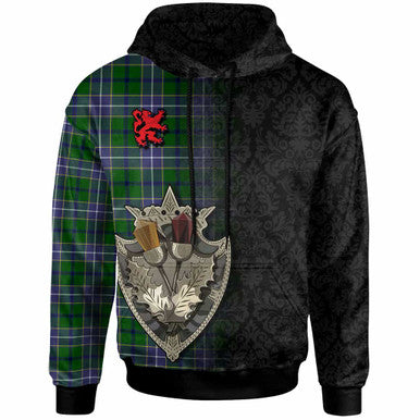 Scottish Wishart Hunting Modern Clan Tartan Hoodie - Half Thistle Flowers Celtic Design Front Side Tartan Plaid