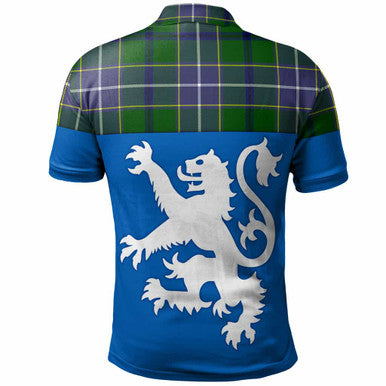 Scottish Wishart Hunting Modern Clan Tartan Polo Shirt - Lion Rampant of Scotland With Flag Back Side Tartan Plaid