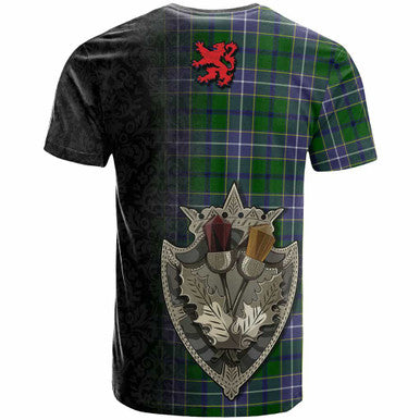 Scottish Wishart Hunting Modern Clan Tartan T-Shirt - Half Thistle Flowers Celtic Design Back Side Tartan Plaid