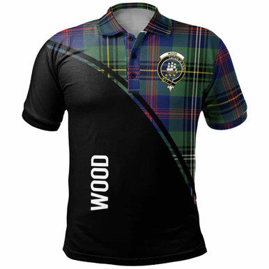 Scottish Wood Clan Crest Tartan Curve Polo Shirt Front Side Tartan Plaid