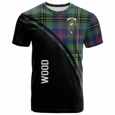 Scottish Wood Clan Crest Tartan Curve T-Shirt Front Side Tartan Plaid