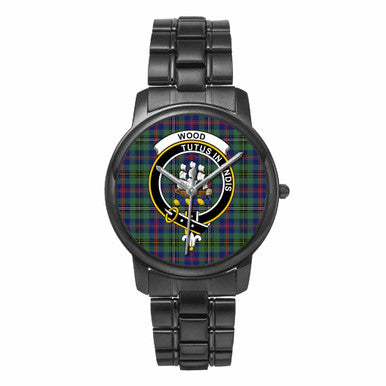 Scottish Wood Clan Crest Tartan Folding Clasp Steel Quartz Watches Tartan Plaid Black 1