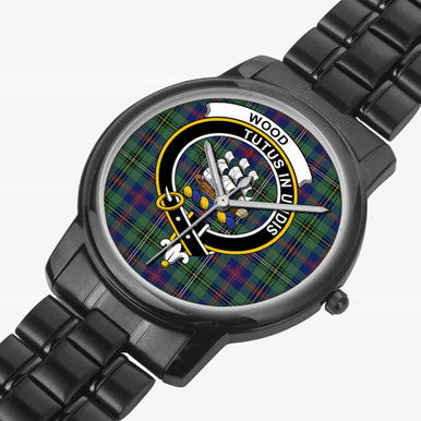 Scottish Wood Clan Crest Tartan Folding Clasp Steel Quartz Watches Tartan Plaid Black 2