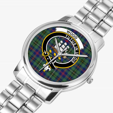 Scottish Wood Clan Crest Tartan Folding Clasp Steel Quartz Watches Tartan Plaid Silver 2