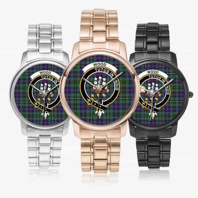 Scottish Wood Clan Crest Tartan Folding Clasp Steel Quartz Watches Tartan Plaid All
