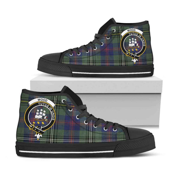 Scottish Wood Clan Crest Tartan High Top Shoes Black Sole Tartan Plaid
