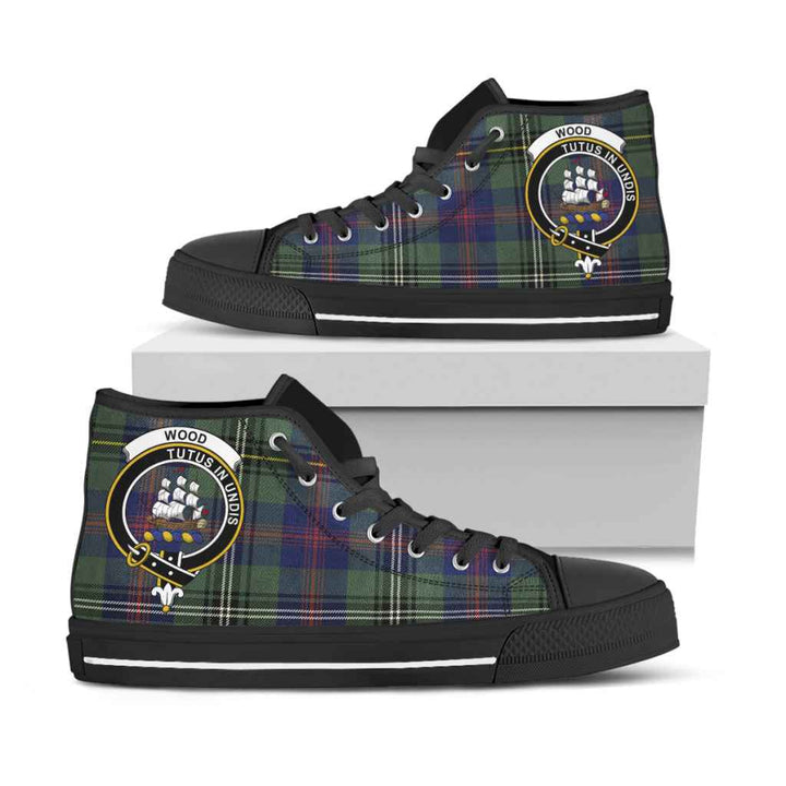 Scottish Wood Clan Crest Tartan High Top Shoes Black Sole Tartan Plaid