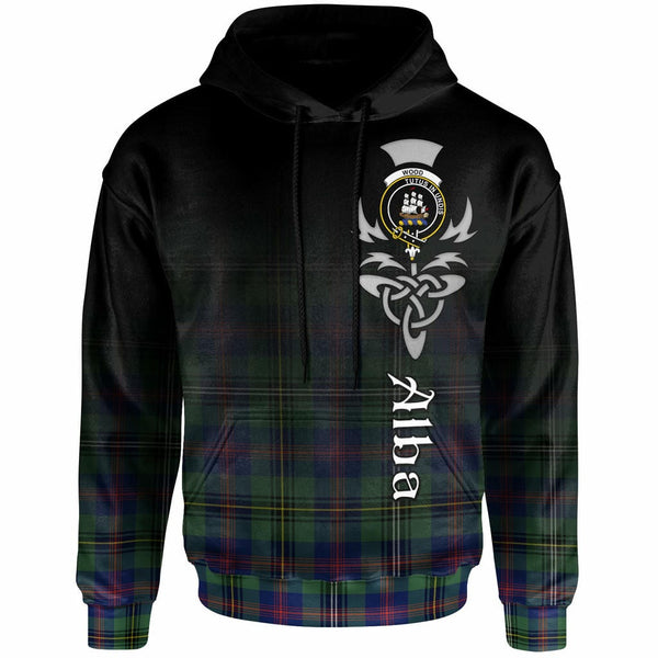 Scottish Wood Clan Crest Tartan Hoodie - Alba Gu Brath Family Crest Celtic Inspired Front Side Tartan Plaid