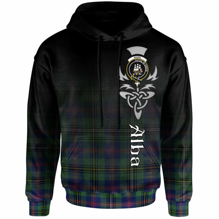 Scottish Wood Clan Crest Tartan Hoodie - Alba Gu Brath Family Crest Celtic Inspired Front Side Tartan Plaid