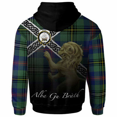 Scottish Wood Clan Crest Tartan Hoodie - Scotland Lion Back Side Tartan Plaid