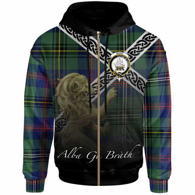 Scottish Wood Clan Crest Tartan Hoodie - Scotland Lion Zip-up Tartan Plaid